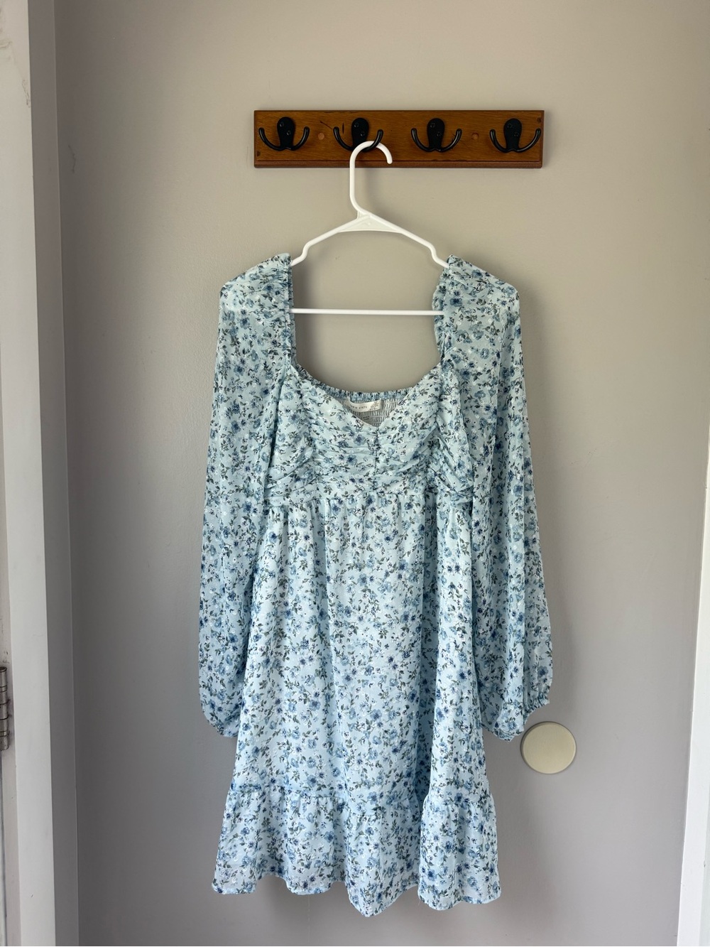 Altar'd State Sky Blue Floral Long-Sleeve Mini Dress